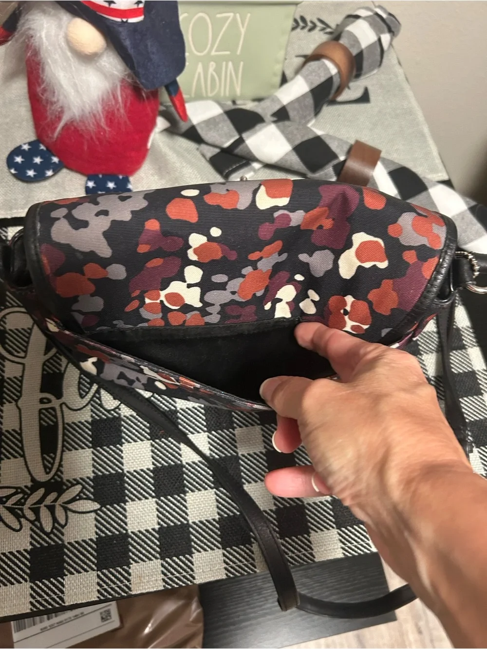 Coach Park Splatter Print Flap Turnlock Crossbody Black, Burgundy, Rust & Cream